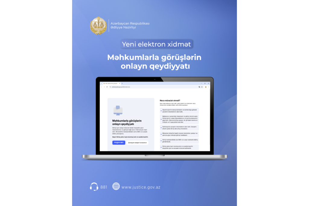 Məhkumlarla görüşlərin onlayn qeydiyyatı xidməti istifadəyə verilib