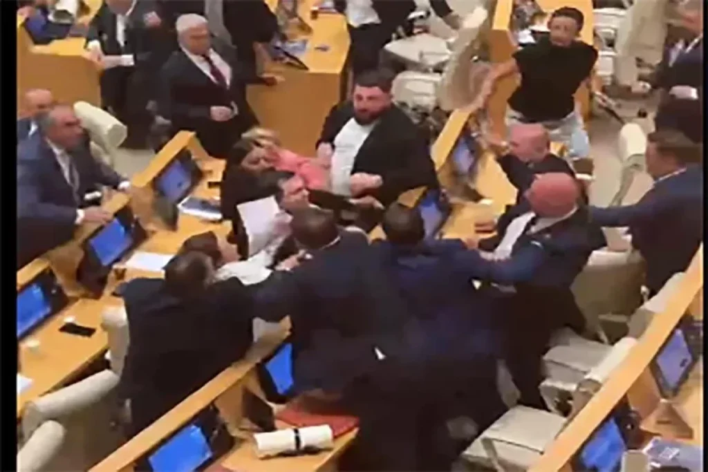 Gürcüstan parlamentinin iclasında dava düşüb – FOTO