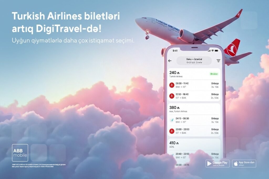 THY və digər hava yollarına biletlər də “DigiTravel”lə ABB mobile tətbiqində!