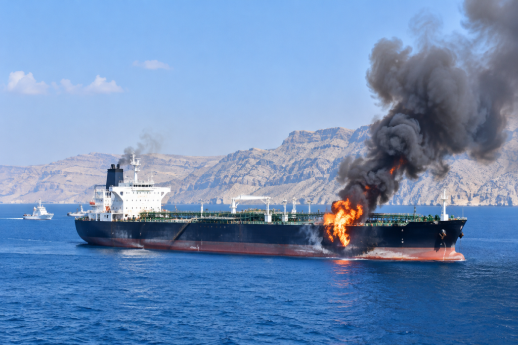 Hörmüz boğazında tanker naməlum mərmi ilə vurulub